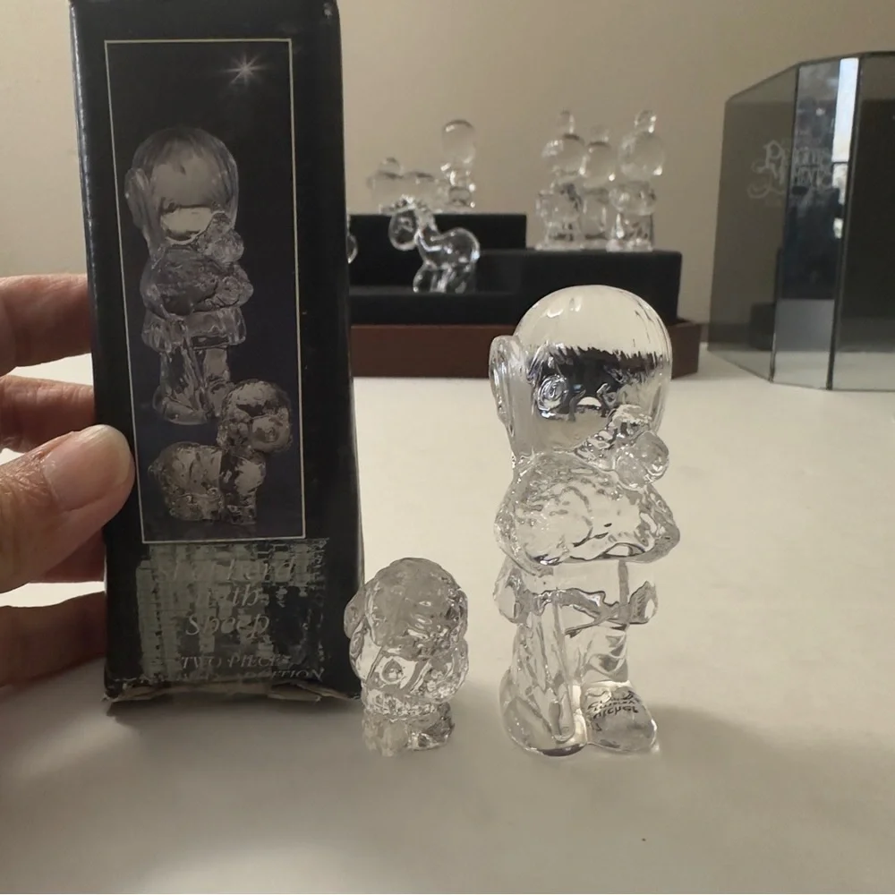 VTG Enesco Precious Moments 11 Pc Lead Crystal Nativity Set w/ Display Case